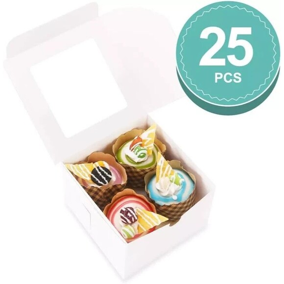 BakeLuv Bakery Boxes with Windows 6x6x2.5 White Set of 12 New - Picture 2 of 7